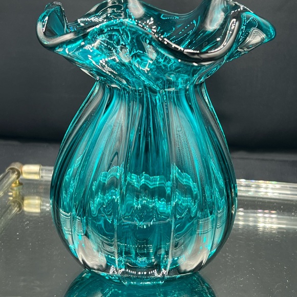 Murano Teal Glass Vase - Picture 1 of 5